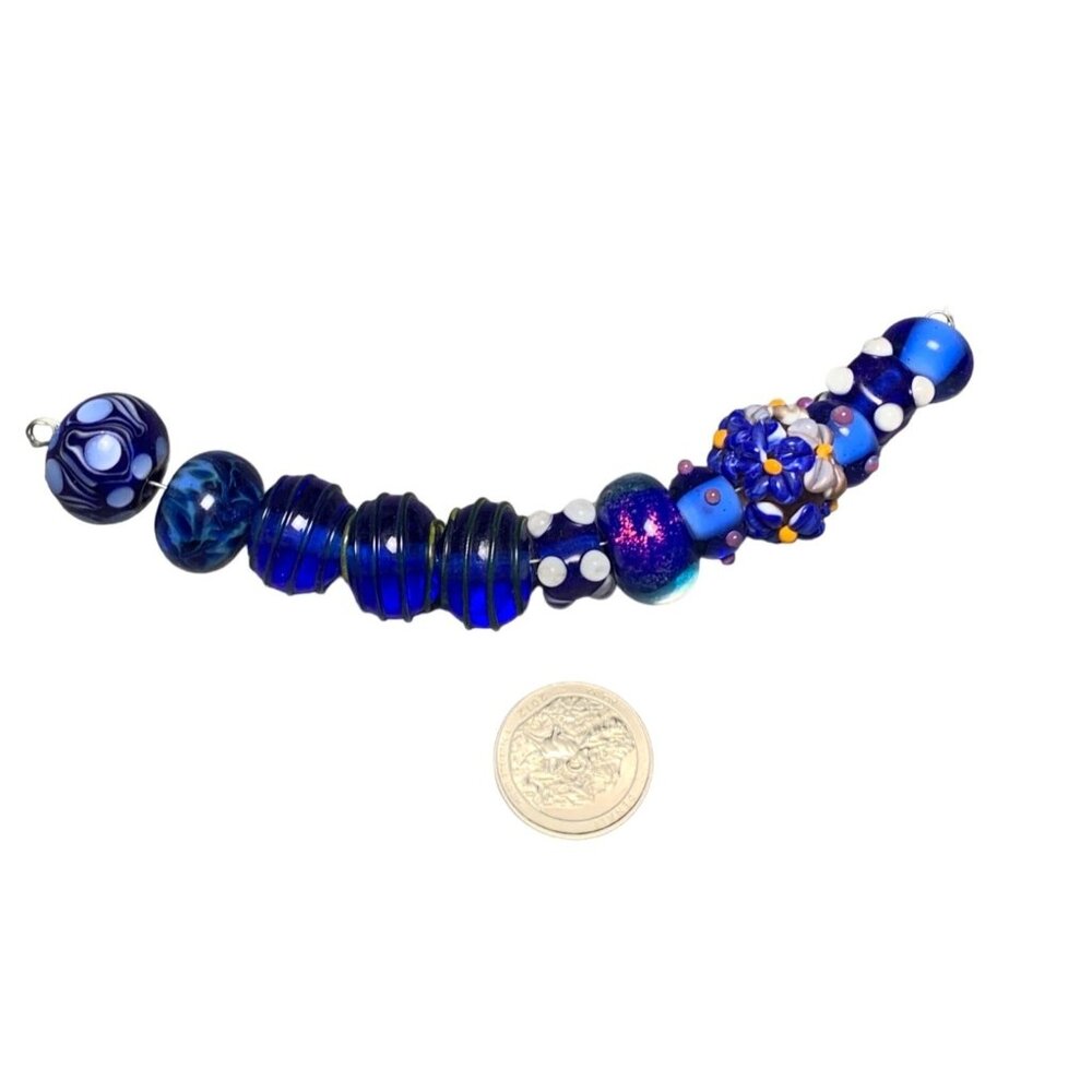 Handmade Blue Lampwork Glass Beads Strand for Jewelry Making & Crafting Projects